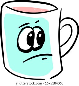 Sad coffee mug, illustration, vector on white background.