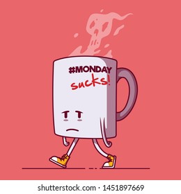 Sad coffee mug vector illustration. Depression, monday, work, office design concept