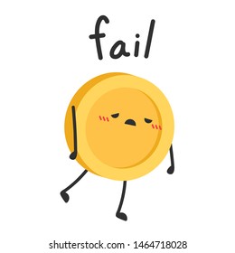 Sad coin character. wallpaper. free space for text. coin vector. sad coin cartoon.