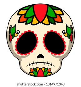 Sad colored mexican skull cartoon. Vector illustration design
