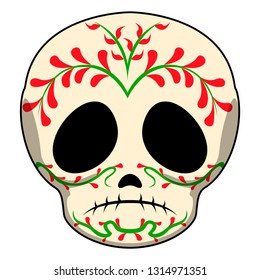 Sad colored mexican skull cartoon. Vector illustration design