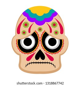 Sad colored mexican skull. Vector illustration design