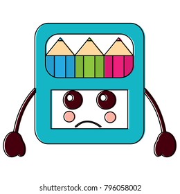 sad colored pencils box school supplies kawaii icon image