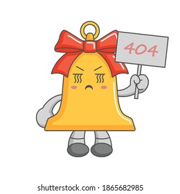 Sad and confused Bell with 404 board. page not found message.