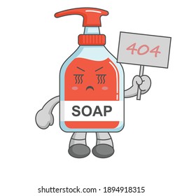 Jabón líquido triste y confuso con 404 tarjetas. página no encontrada mensaje.