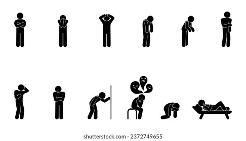 sad, confused people illustration, depression icon