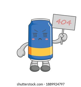 Sad and confused Soft drink with 404 board. page not found message.