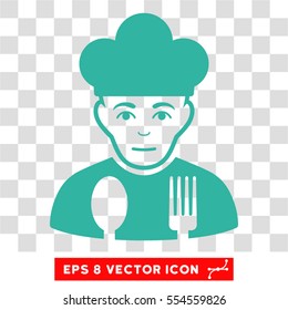 Sad Cook EPS vector pictogram. Illustration style is flat iconic cyan symbol on chess transparent background.