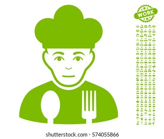 Sad Cook pictograph with bonus human clip art. Vector illustration style is flat iconic eco green symbols on white background.