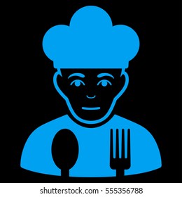 Sad Cook vector icon. Flat blue symbol. Pictogram is isolated on a black background. Designed for web and software interfaces.