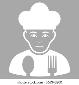 Sad Cook vector icon. Flat white symbol. Pictogram is isolated on a silver background. Designed for web and software interfaces.