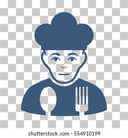 Sad Cook vector pictogram. Illustration style is flat iconic blue symbol on a chess transparent background.