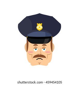 Sad cop. Tragic policeman. Bored police officer