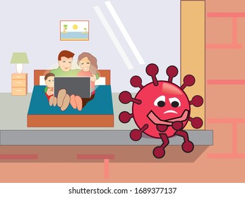 Sad coronavirus can't get people because they decided to stay at home for quarantine isolation.