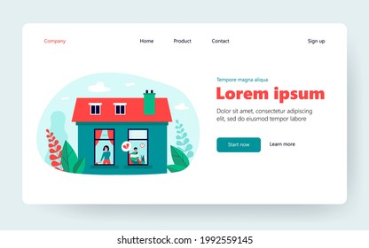 Sad couple crying about broken relationship. House, heart, divorce flat vector illustration. Love and quarrel concept for banner, website design or landing web page