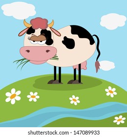 Sad cow on the meadow.