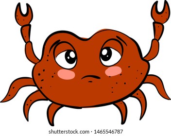 Sad crab, illustration, vector on white background.