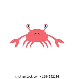 Sad crab lowered its claws. Vector illustration.