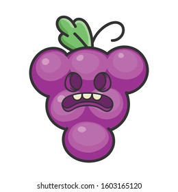 Sad creepy grape cartoon character icon isolated on white