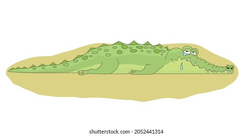 Sad crocodile with tears, cry, sobbing. Vector illustration.