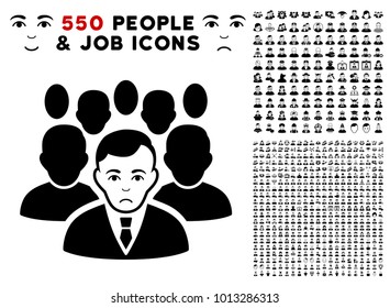 Sad Crowd pictograph with 550 bonus pitiful and glad people symbols. Vector illustration style is flat black iconic symbols.