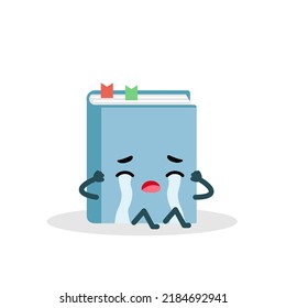 Sad cry book emoji character. Flat vector illustration for web and graphic design