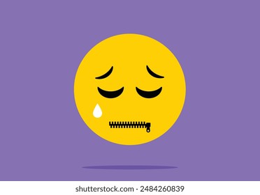 Sad cry face zip emoji illustration portraying abuse