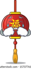 Sad Crying asian lantern mascot cartoon style