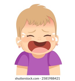 Sad crying baby girl vector cartoon character illustration. 2 years old stressed out of despair expressing grief and sadness