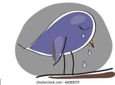 Sad crying bird - tear-drops