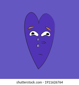sad crying blue heart on blue background