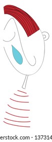 Ein trauriger weinender Junge mit Tränen auf dem Gesicht mit rotem Haar und gestreiftem Rot-Shirt, Vektorgrafik oder Illustration 