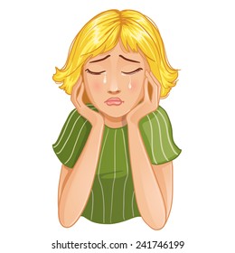 Sad crying cartoon girl. Vector image of young cartoon girl who cries, eps10