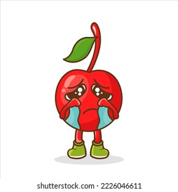 sad crying cherry fruit cartoon illustration
