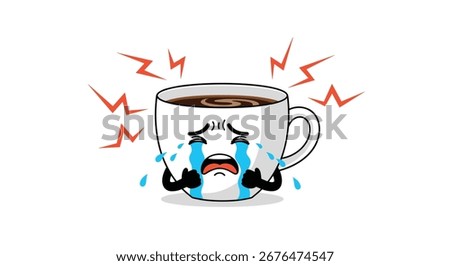 Sad crying coffee cup character illustration sadness overload emotion