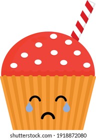 Sad, Crying Cup cake characters flat