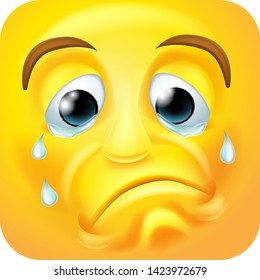 A sad crying depressed emoji or emoticon square face 3d icon cartoon character