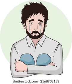 Sad Crying depressed man illustration