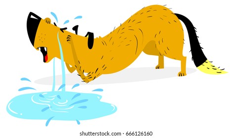 Sad crying dog. Pet and emotion. Tears of a dog. Animal character in sorrow. Vector illustration with cartoon doggy