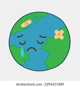 sad, crying earth, get sick of planet earth  with patches and bandages