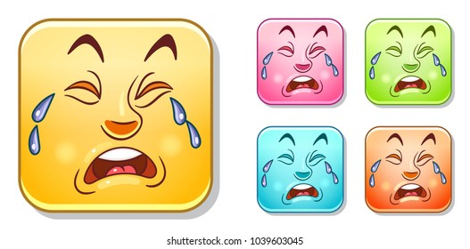 Sad and crying Emoji. Emoticons collection. Colorful smiley set. Avatar symbol, internet message or chat icon, sign for web mobile app, logo, label, patch, sticker.