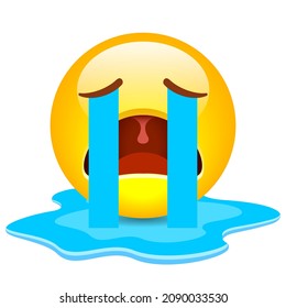 Sad crying emoji, vector emoji cartoon isolated on white background