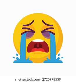 Icono de Vector Emoji llorando triste. Cara amarilla molesta con lágrimas en streaming y ojos cerrados