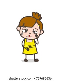 Sad Crying Face - Cute Cartoon Girl Vector
