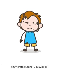 Sad And Crying Face - Cute Cartoon Kid Vector
