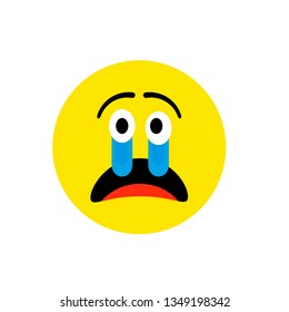 Sad crying face Emoji icon flat style. Cute Emoticon round symbol. Regret, heartbroken Face. For mobile keyboard app, messenger. Expressive cartoon avatar on white background. Vector illustration