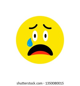 Sad crying face Emoji icon flat style. Cute Emoticon round symbol. Regret, heartbroken Face. For mobile keyboard app, messenger. Expressive cartoon avatar on white background. Vector illustration