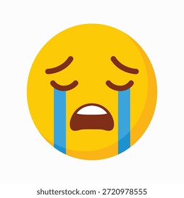 Vector de emoji de cara de llanto triste. Emoticon amarillo decepcionado con la ilustración de las lágrimas en streaming