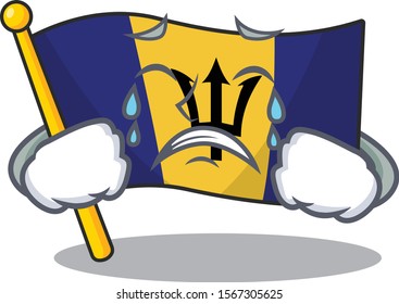 Sad Crying flag barbados cartoon style vector illustration
