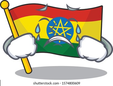 Sad Crying flag ethiopia mascot cartoon style